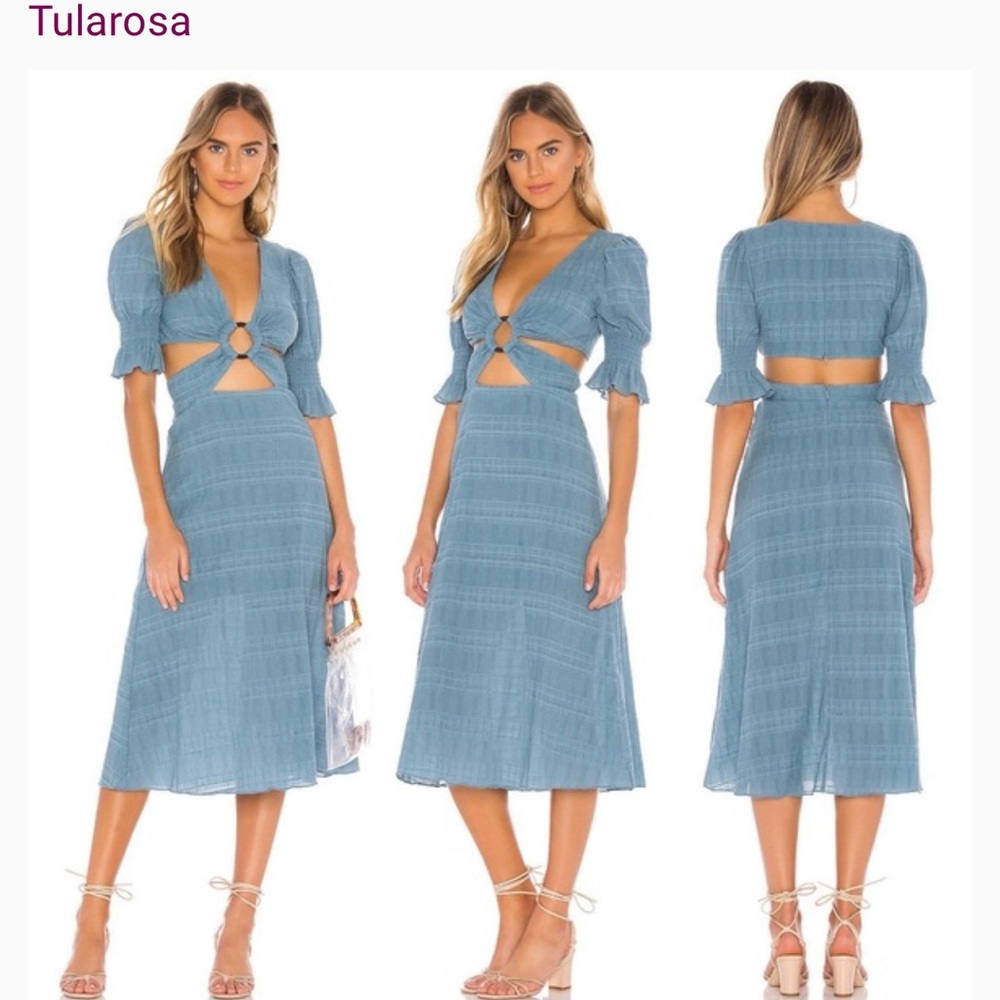 Tularosa Blue Midi Dress with Cutouts